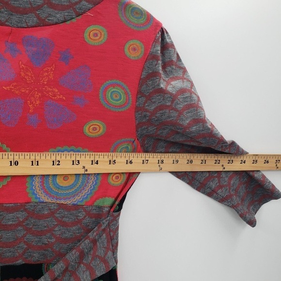 Pure Vida Small Knit Tie Back Dress Boho Peasant Patchwork Geometric V Neck - Picture 7 of 15